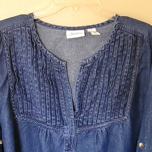 The Vermont Country Store Chambray Denim Split Neck Top - Size 3X - Picture 2 of 5